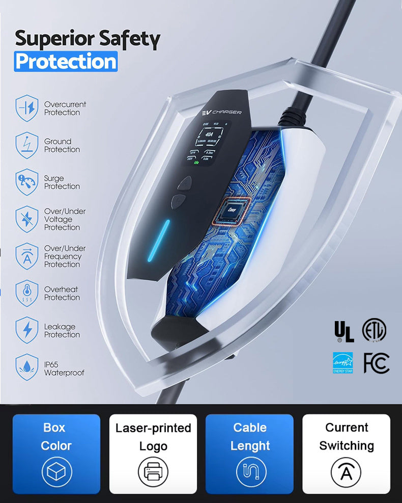 32A Universal Type 2 EV Charger 7kW with Adjustable Current & IP65 Protection for AC Electric Vehicles Home Charging