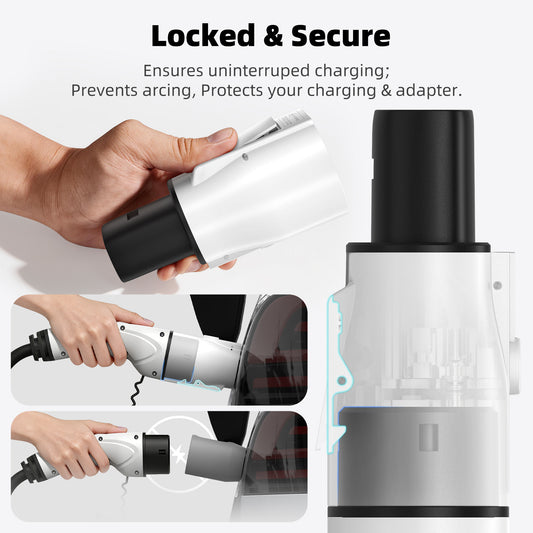 Type 2 to NACS EV Charging Adapter 32A 7kW AC One-Key Emergency Stop & 85°C Temp Protection 5μm Silver Plated & Anti-Loosen Lock
