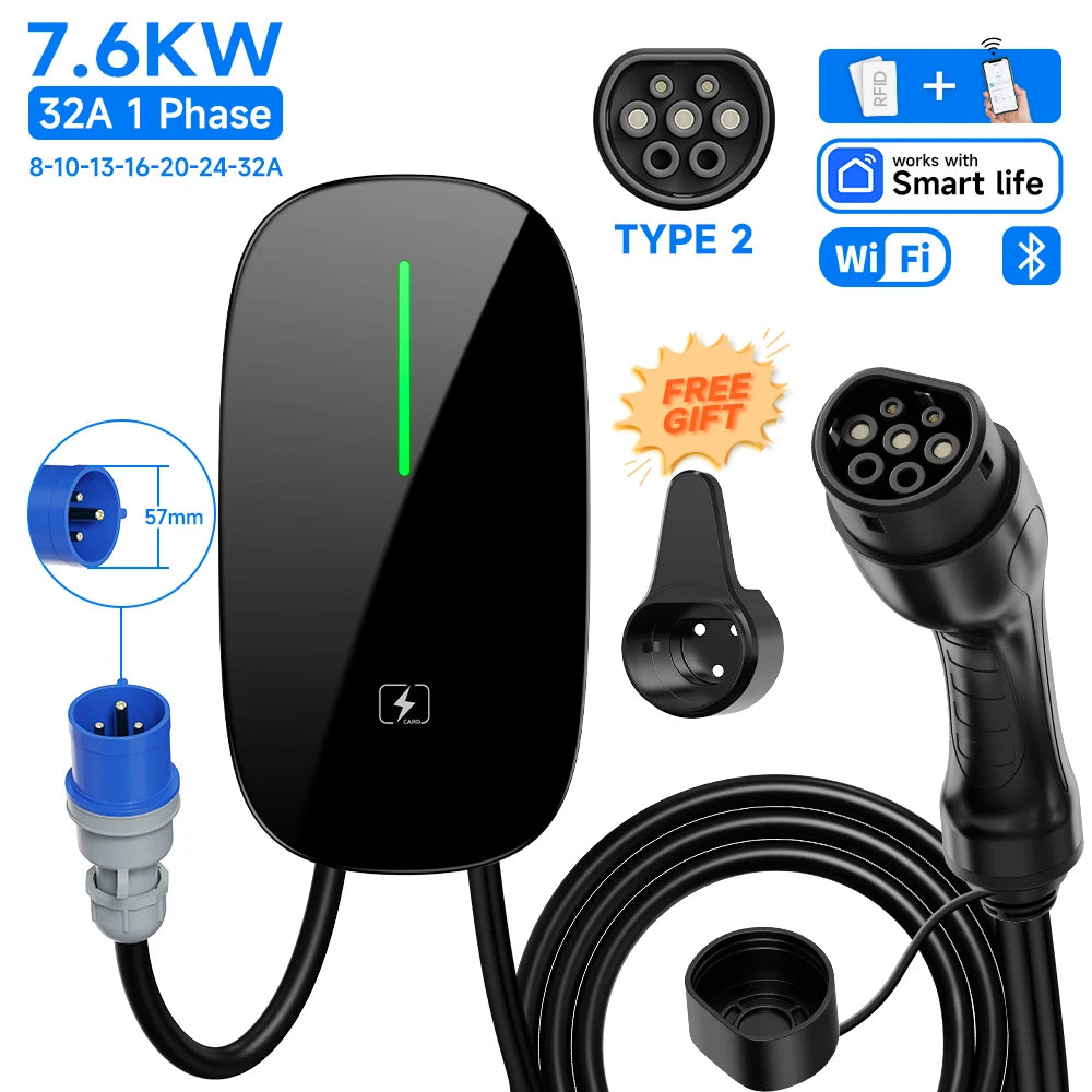 AFEEV 7.6/11/22KW EV Charging Station Type2 IEC 62196-2 Electric Car Charger 32A EVSE Wallbox Wallmount Charger APP Control