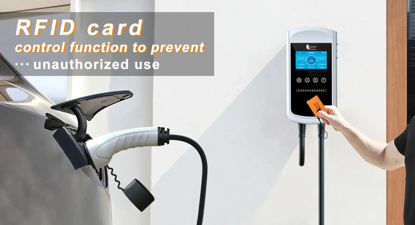 Smart WiFi EV Charger 4.3" LCD Screen Tuya/Smart Life App Type B Leakage Protection & RFID IP65 Waterproof EV Charging Station