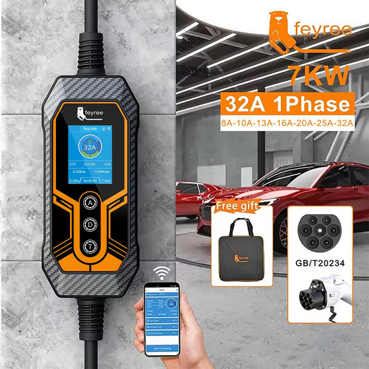 Portable 11kW ev Charger Smart APP Control Fast Travel Charging