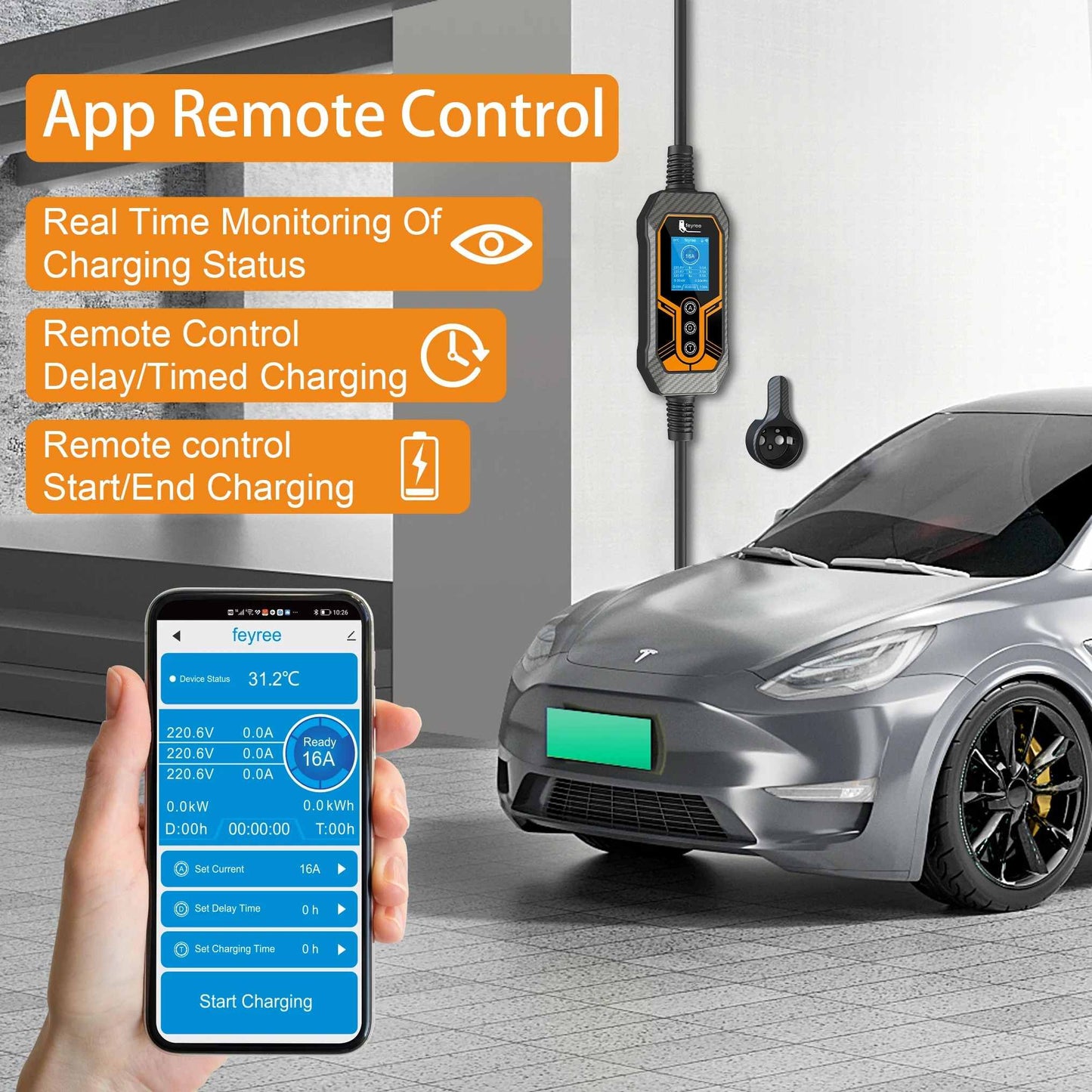 Portable 11kW ev Charger Smart APP Control Fast Travel Charging