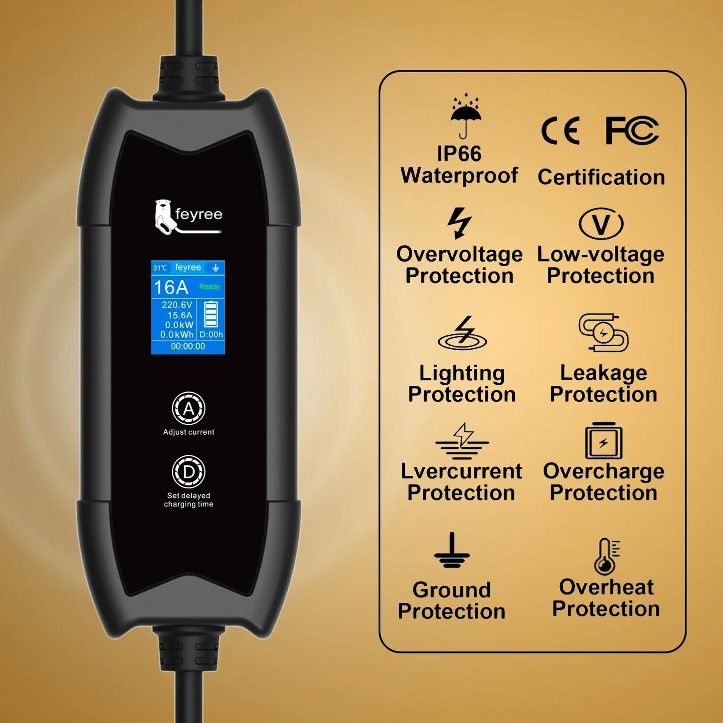 Portable EV Charger Level 2 3.5KW 16A Charging Plug EV Charging Stations