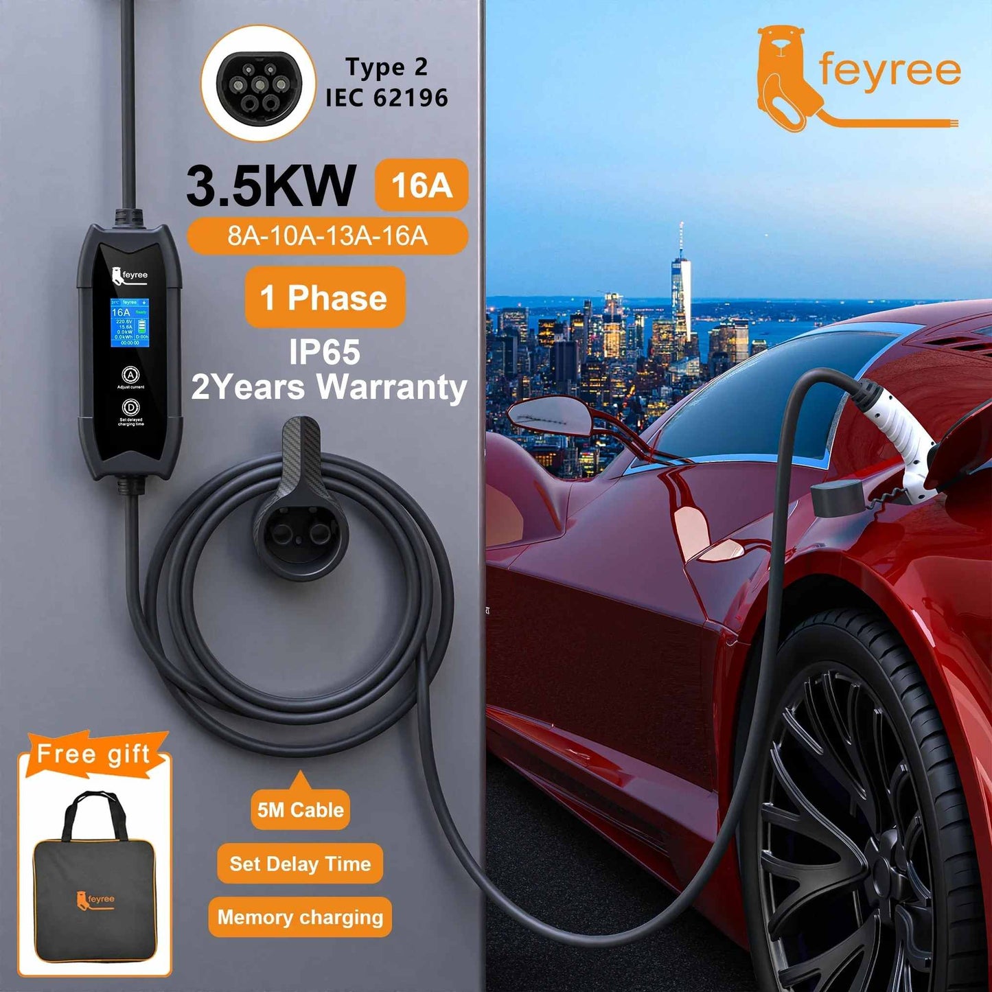 Portable EV Charger Level 2 3.5KW 16A Charging Plug EV Charging Stations