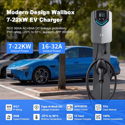 22kW Smart EV Charger Wallbox with WiFi/APP Control & Universal Compatibility for Home  Use