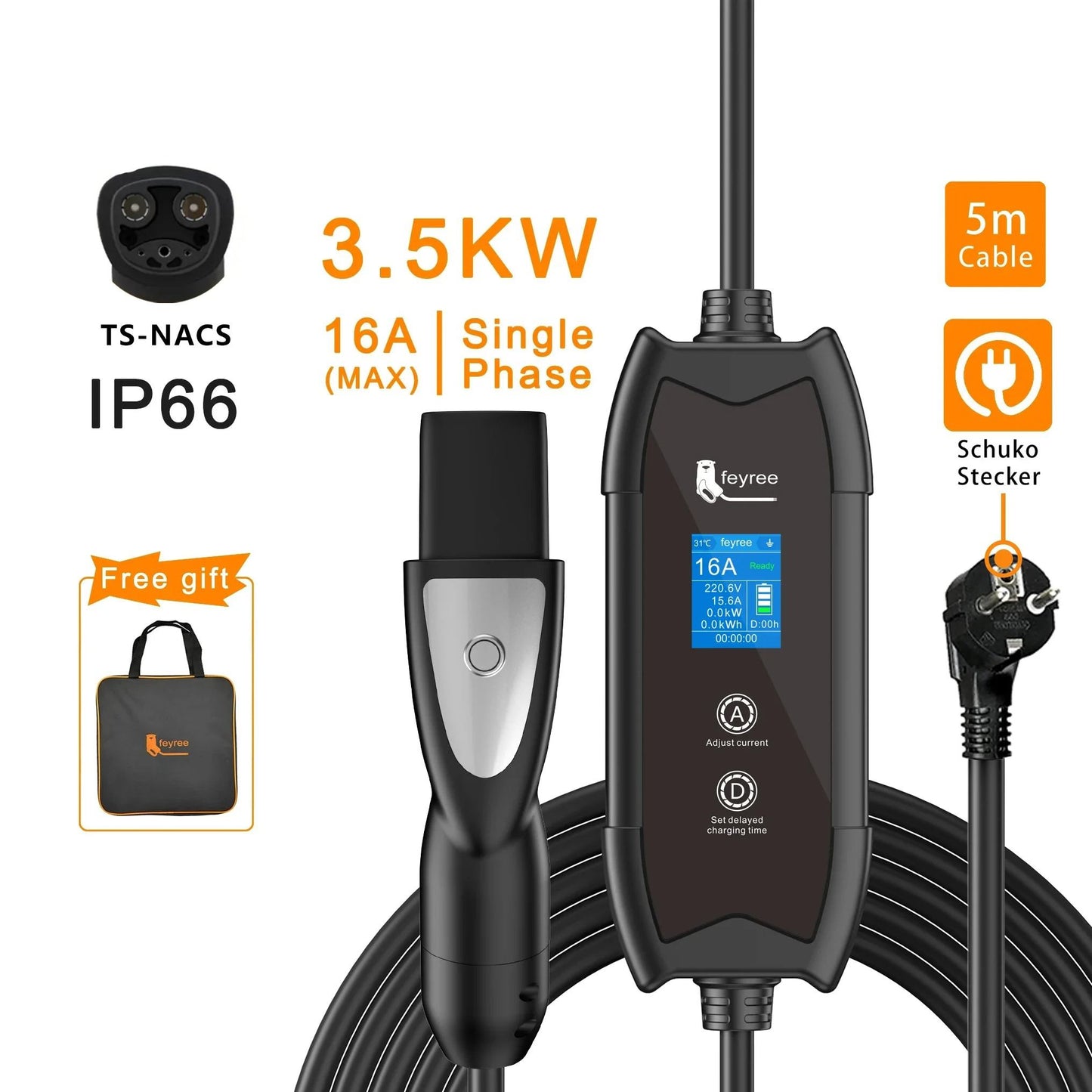 Portable EV Charger Level 2 3.5KW 16A Charging Plug EV Charging Stations