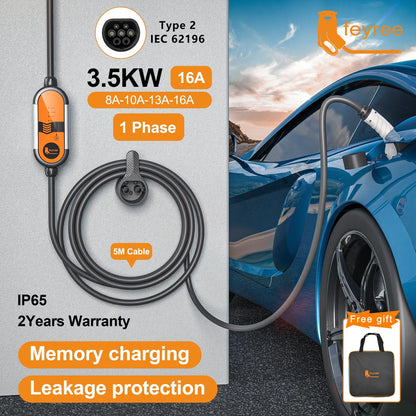 Portable 3.5kW EV Charger 16A AC Charging Travel EV Charger