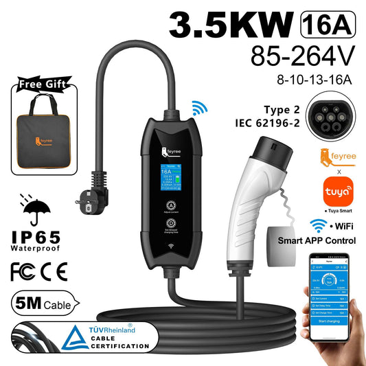 Portable 3.5kW EV Charger with WIFI APP Bluetooth Smart Charging