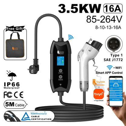 Portable 3.5kW EV Charger with WIFI APP Bluetooth Smart Charging