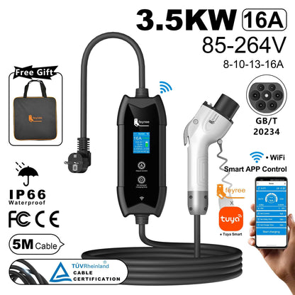 Portable 3.5kW EV Charger with WIFI APP Bluetooth Smart Charging