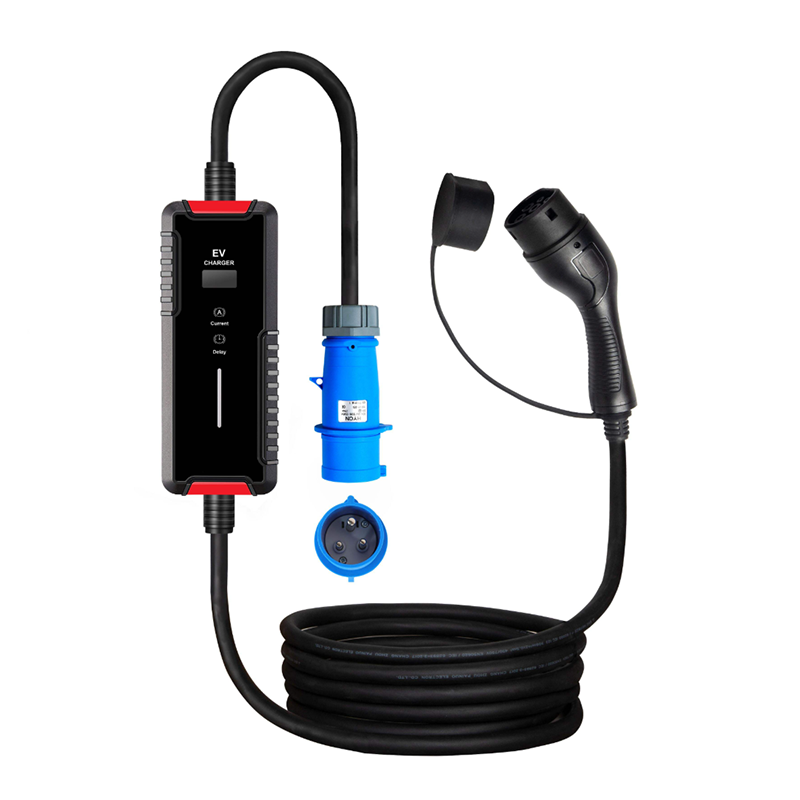 32A Portable EV Charger for Home & Travel Adjustable Current Type 2  7kW Type B RCD & 0.9" AC Electric Vehicle Charging Station
