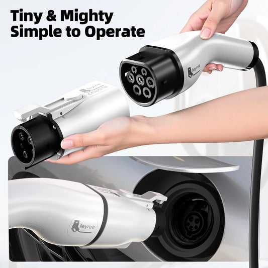 Type 2 to Type 1 EV Charging Adapter (IEC 62196-2 to SAE J1772) 32A Single-Phase AC  Dual-Lock Safety & IP54 Rated
