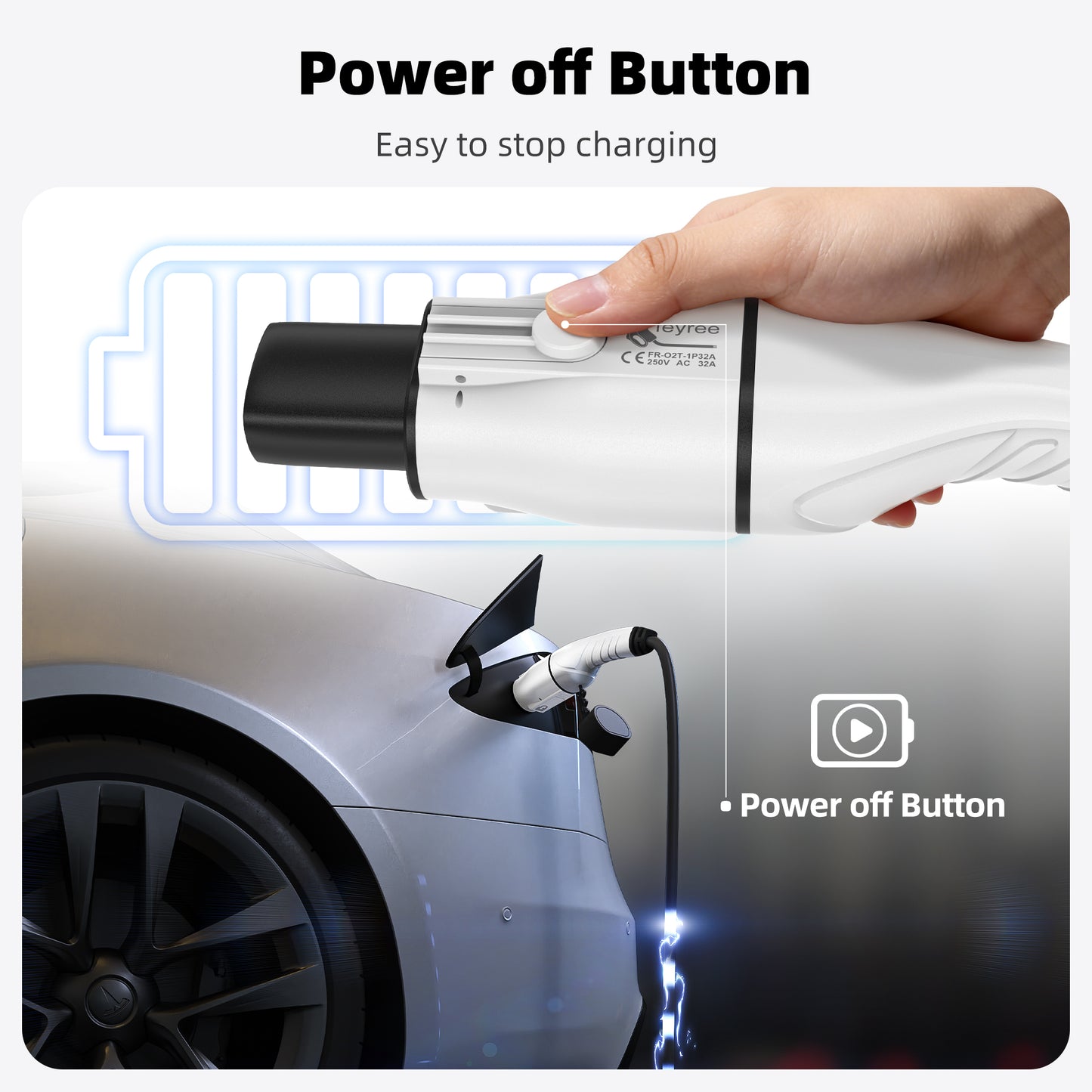 Type 2 to NACS EV Charging Adapter 32A 7kW AC One-Key Emergency Stop & 85°C Temp Protection 5μm Silver Plated & Anti-Loosen Lock