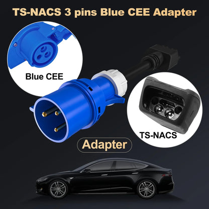 Gen 2 Tesla Mobile Connector Adapter 32A 240V CEE  3-Pin Blue Plug for Model S/3/X/Y
