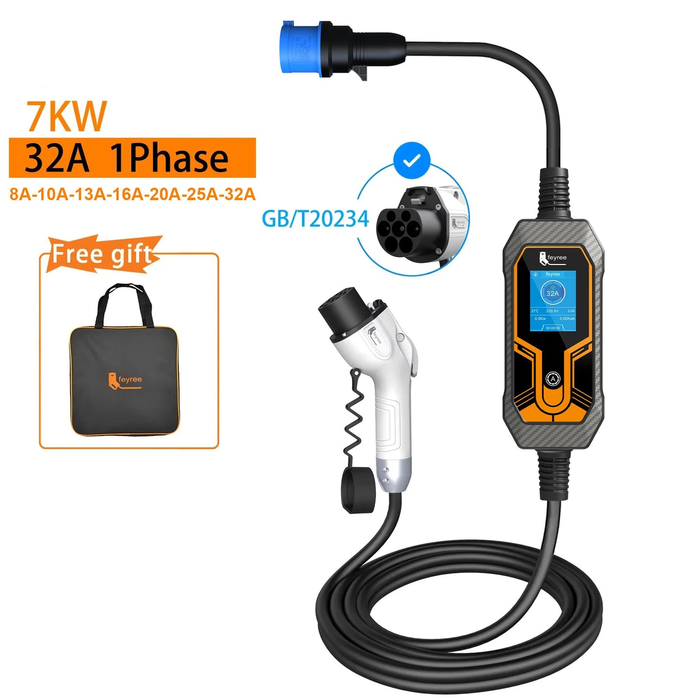 Portable 7kW EV Charger 32A Fast Charging