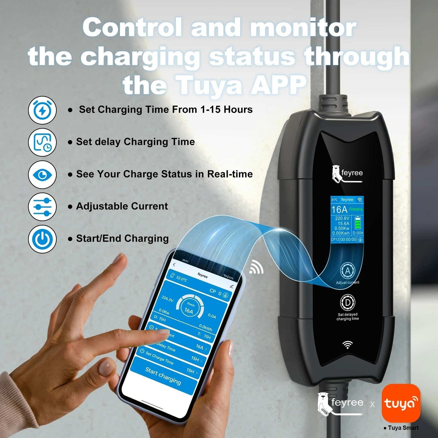 Portable 3.5kW EV Charger with WIFI APP Bluetooth Smart Charging