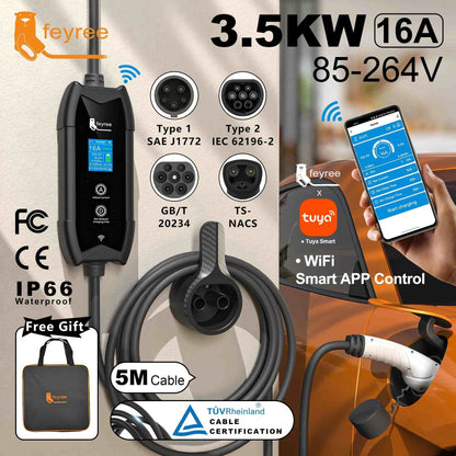 Portable 3.5kW EV Charger with WIFI APP Bluetooth Smart Charging