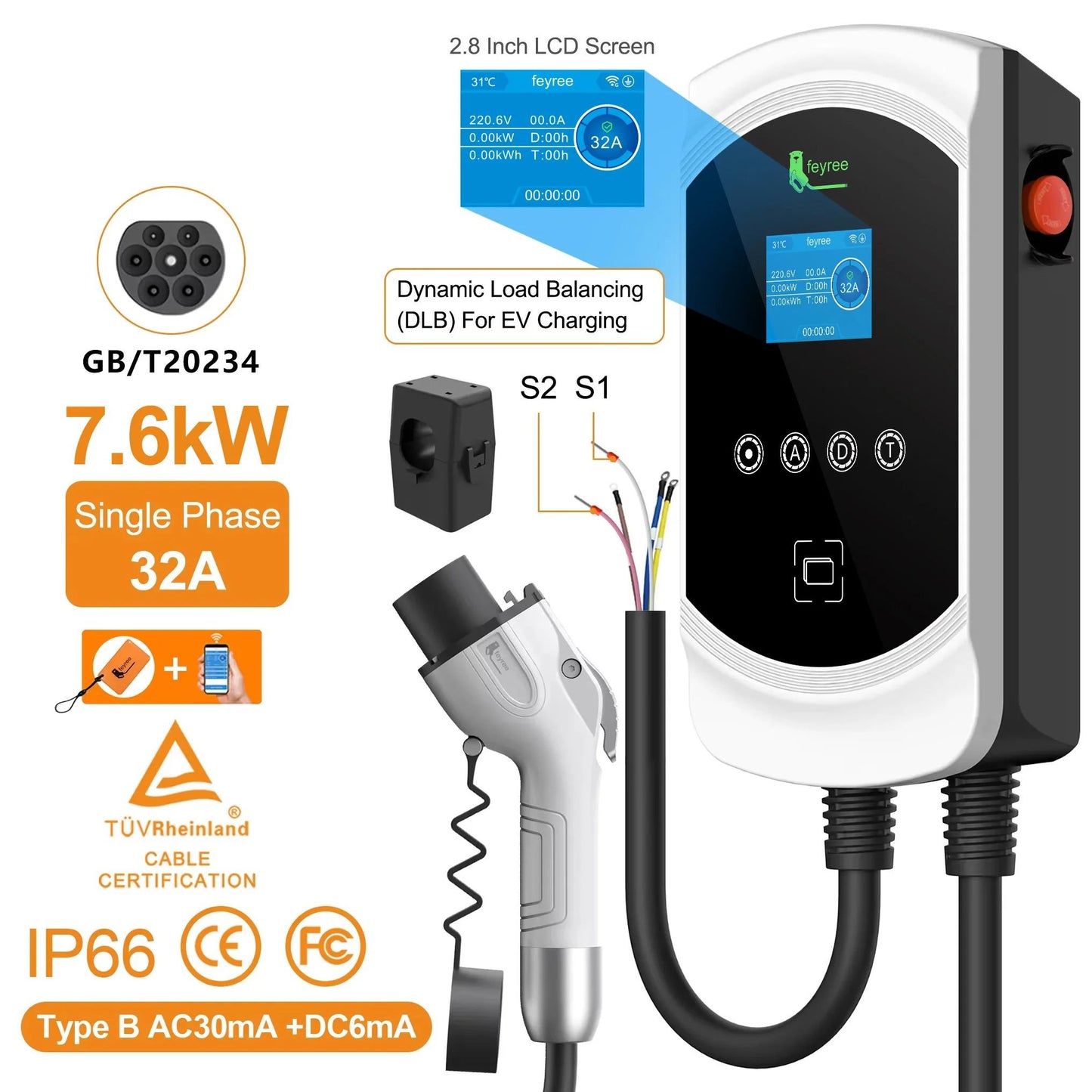 DLB Wall-mount EV Charger Fast Charging Smart Load Blance Home Load AC EV Charging Station