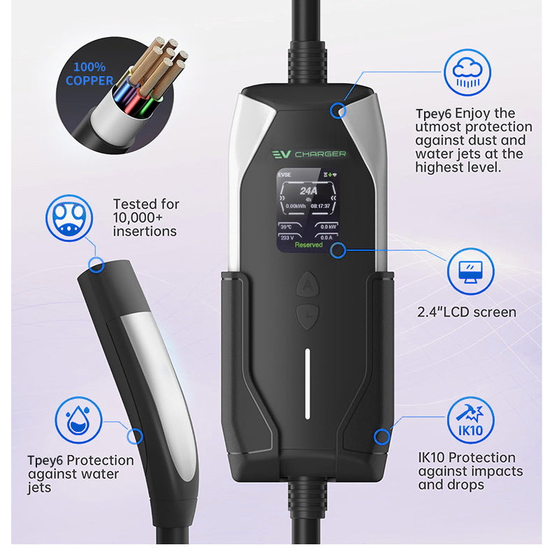 40A Universal Tesla EV Charger 9.6kW with Adjustable Current & IP65 Protection for NACS Electric Vehicles