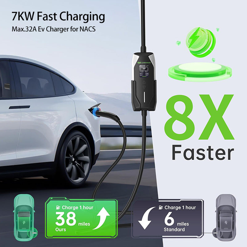 40A Universal Tesla EV Charger 9.6kW with Adjustable Current & IP65 Protection for NACS Electric Vehicles