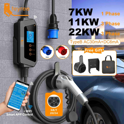 feyree 22kW Portable EV Charger Stations 2.8 Inch Screen 32A AC EV Charger with WiFi APP Remote Control