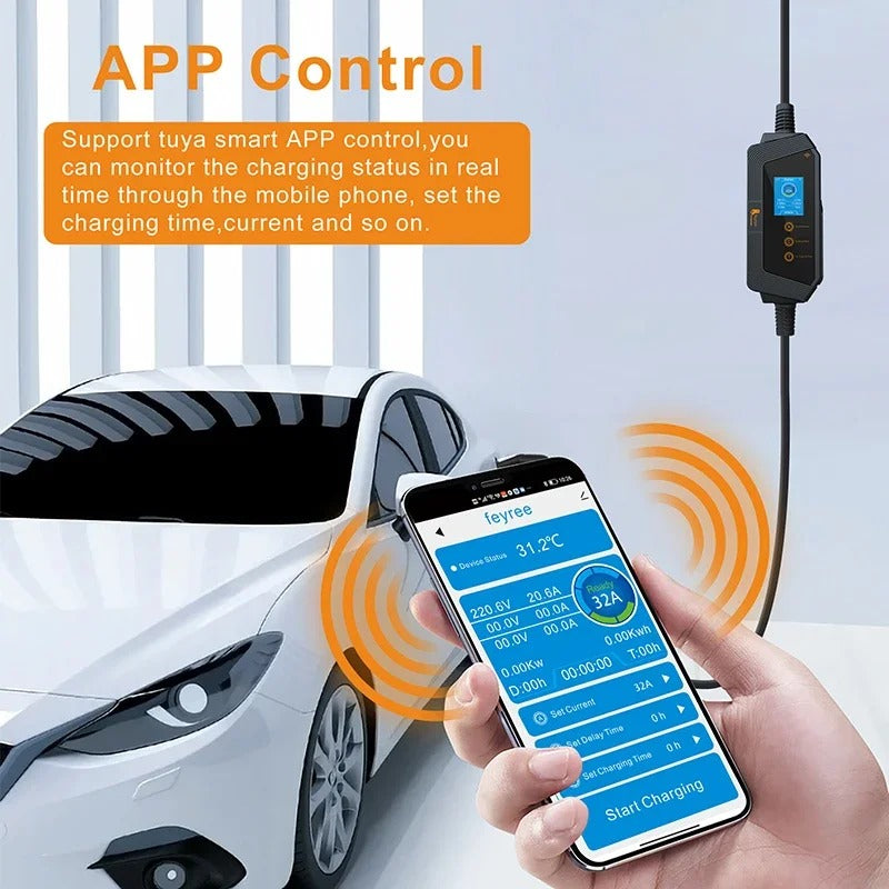 feyree 22kW Portable EV Charger Stations 2.8 Inch Screen 32A AC EV Charger with WiFi APP Remote Control