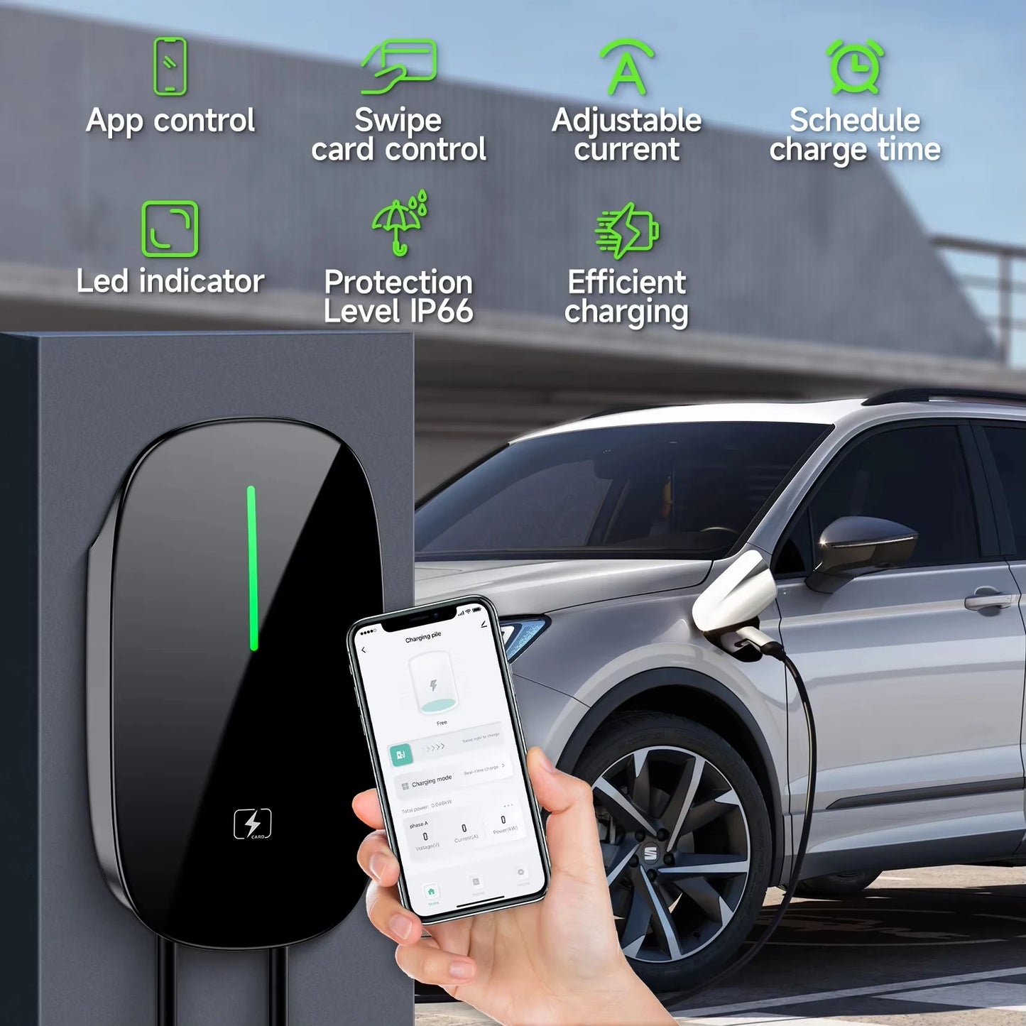 AFEEV 7.6/11/22KW EV Charging Station Type2 IEC 62196-2 Electric Car Charger 32A EVSE Wallbox Wallmount Charger APP Control