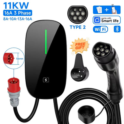 AFEEV 7.6/11/22KW EV Charging Station Type2 IEC 62196-2 Electric Car Charger 32A EVSE Wallbox Wallmount Charger APP Control