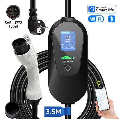 AFEEV 3.6KW Type1 SAE J1772 Portable EV Charger 16A Type2 Electric Car Charger GB/T EVSE Fast Charging Cable WiFi APP Control