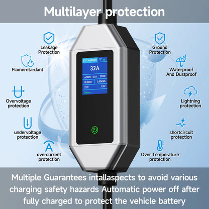 AFEEV Type 2 Portable EV Charger 22KW 32A 3Phase Wallbox IEC62196-2 EVSE Fast Charging Cable CEE Plug APP Bluetooth Control
