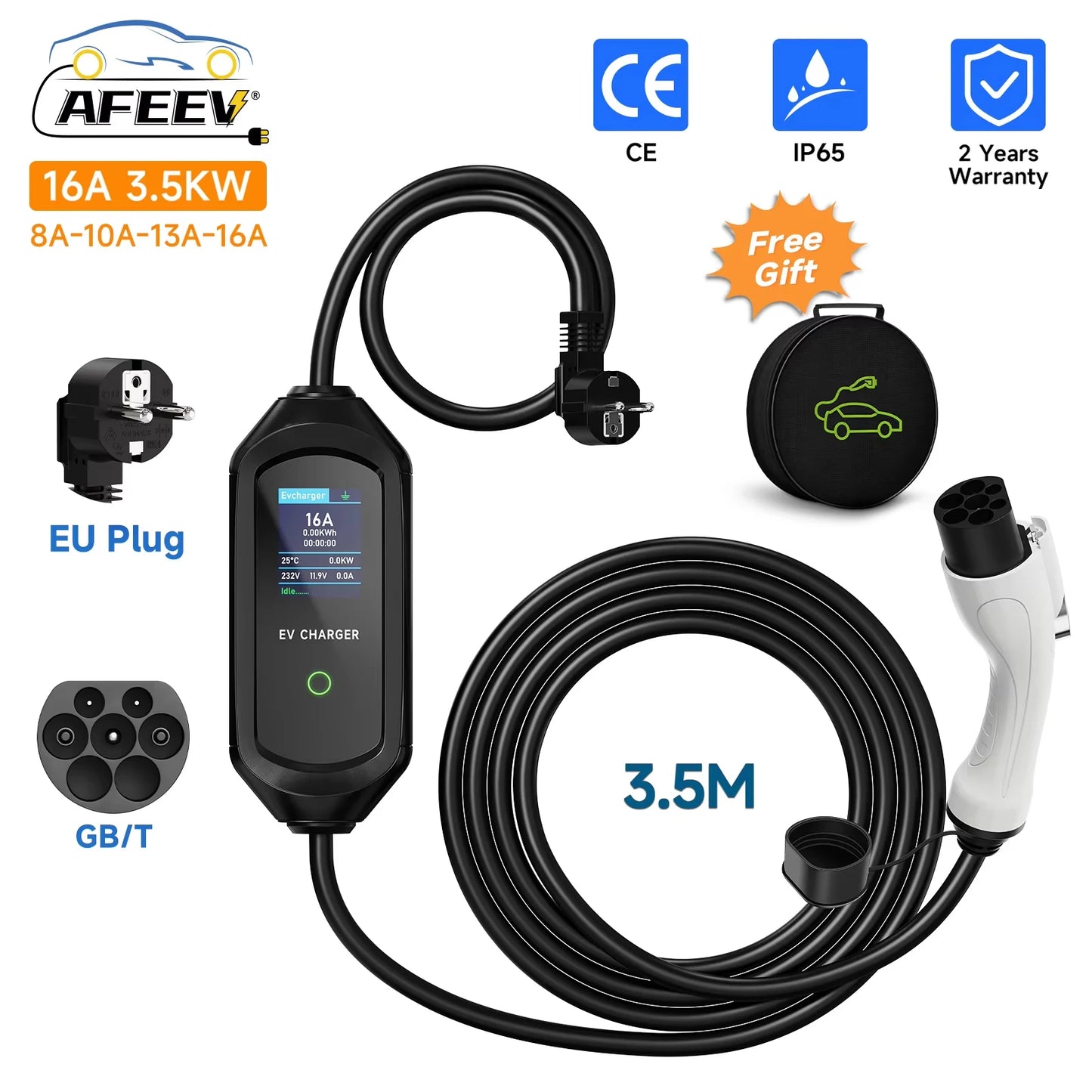 AFEEV 3.5KW 16A Portable EV Charger GBT 20234 Electric Car Battery Charger EVSE Fast Charging Station Wallbox for Chinese Car