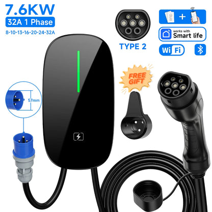 AFEEV 7.6/11/22KW EV Charging Station Type2 IEC 62196-2 Electric Car Charger 32A EVSE Wallbox Wallmount Charger APP Control