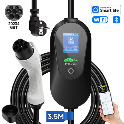 AFEEV 3.6KW Type1 SAE J1772 Portable EV Charger 16A Type2 Electric Car Charger GB/T EVSE Fast Charging Cable WiFi APP Control