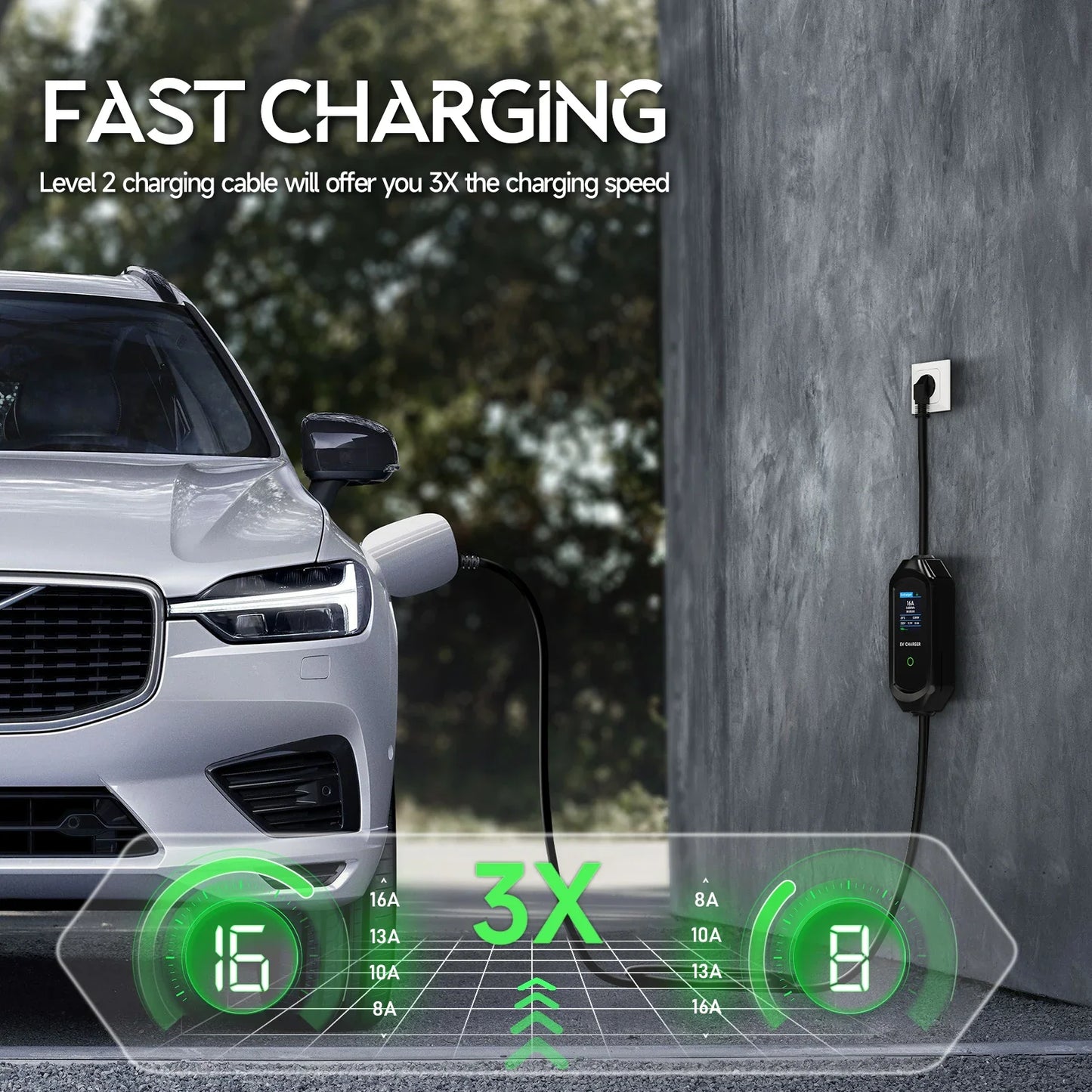 AFEEV 3.5KW 16A 1Phase Portable EV Charger Type1 SAE J1772 Electric Car Charger EVSE Fast Charging Wallbox EV Charging Station