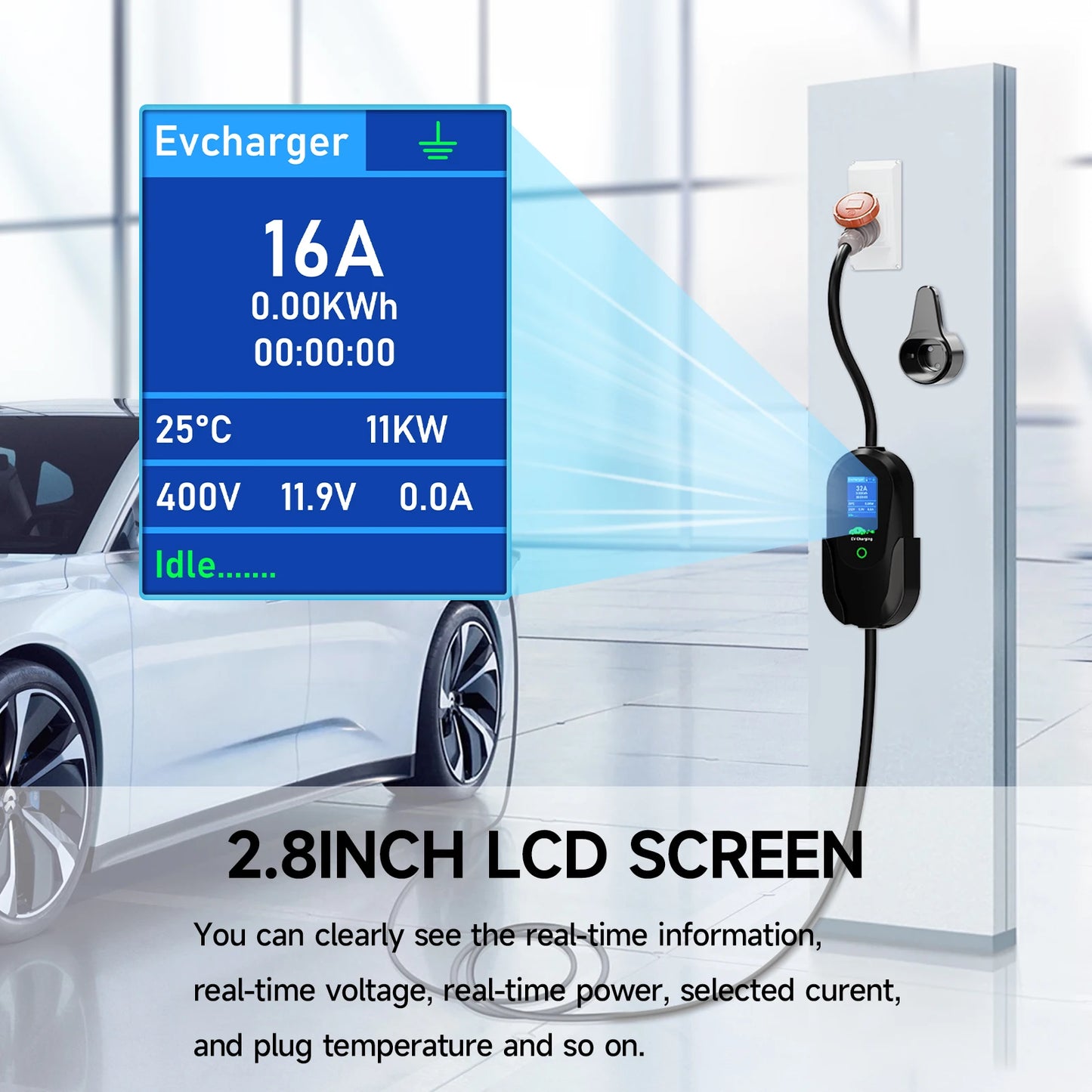 AFEEV 11KW 16A 3Phase Portable EV Charger Type2 IEC62196-2 Fast Charging Cable GB/T 20234 Wallbox EVSE CEE Plug APP Control