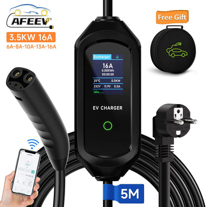 AFEEV 3.5KW/7KW Portable EV Charger for Tesla Model 3/X/Y/S Highland 2024 EVSE Fast Charging Cable CEE Plug Electric Car Wallbox