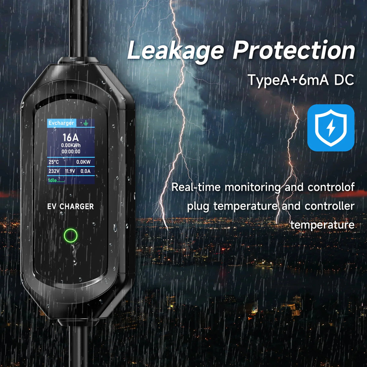 AFEEV Type 2 Portable EV Charger 7KW 32A 1Phase Wallbox Type1/GBT EVSE Fast Charging Cable CEE Plug APP Bluetooth Control
