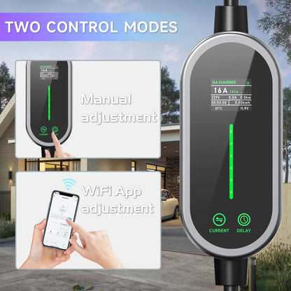 AFEEV 7KW 32A 1Phase Portable EV Charger Type2/Type1/GBT EVSE Fast Charging Cable Wallbox CEE Plug APP Bluetooth Control