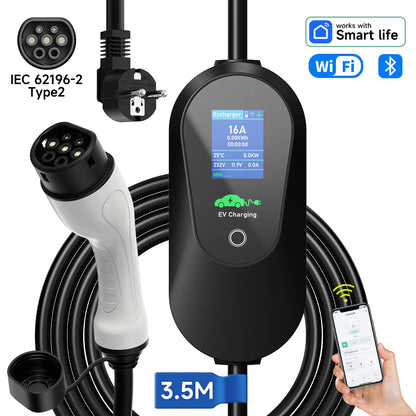 AFEEV 3.6KW Type1 SAE J1772 Portable EV Charger 16A Type2 Electric Car Charger GB/T EVSE Fast Charging Cable WiFi APP Control
