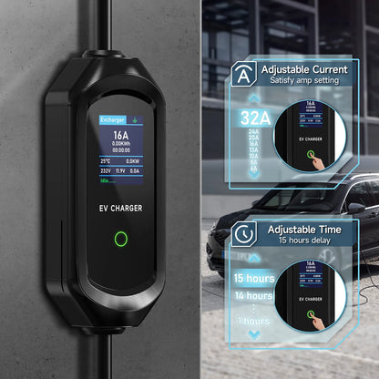 AFEEV Type 2 Portable EV Charger 7KW 32A 1Phase Wallbox Type1/GBT EVSE Fast Charging Cable CEE Plug APP Bluetooth Control