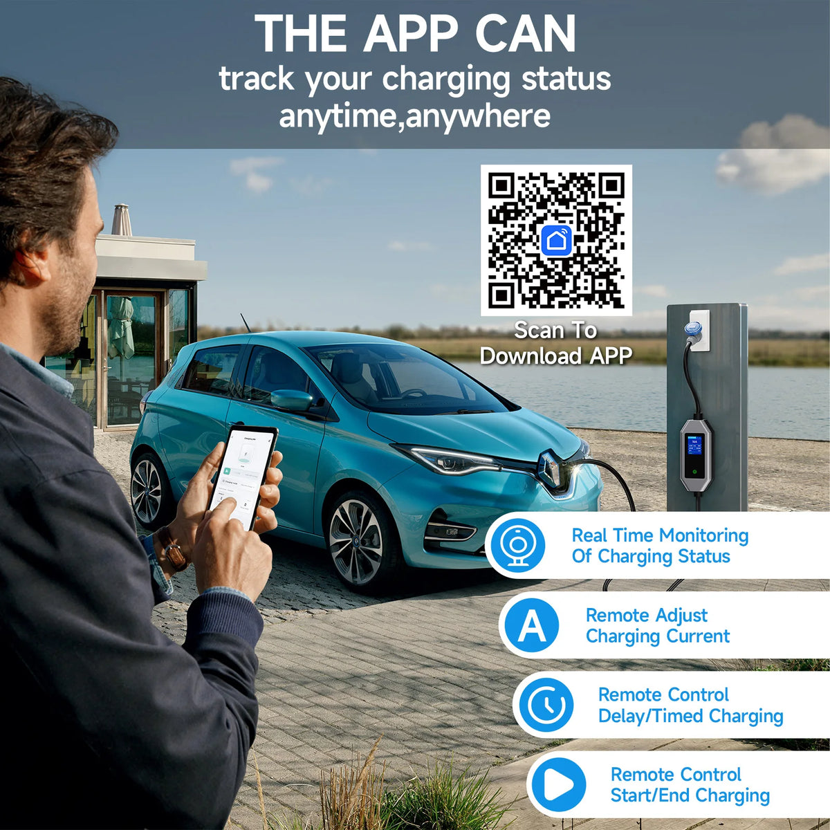 AFEEV 32A EV Charger 1Phase 7KW Type2 Portable Charger APP Control type 1 EV Charger EVSE GB/T Charging Cable for Electric Car