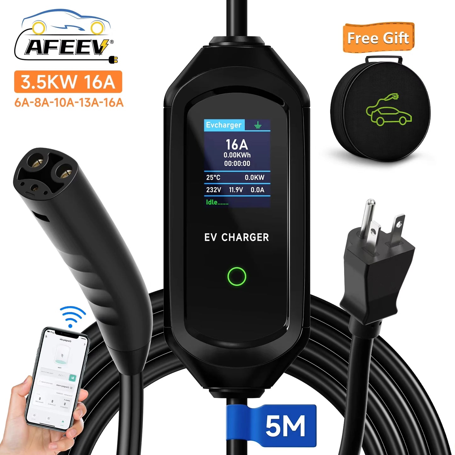 AFEEV 3.5KW/7KW Portable EV Charger for Tesla Model 3/X/Y/S Highland 2024 EVSE Fast Charging Cable CEE Plug Electric Car Wallbox