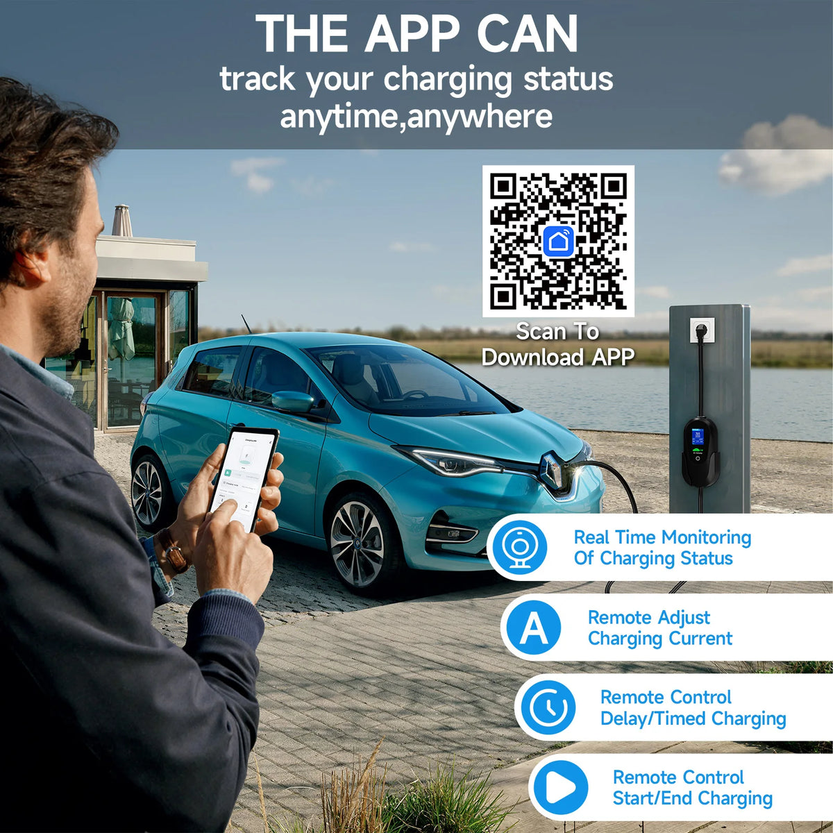 AFEEV 3.6KW Type1 SAE J1772 Portable EV Charger 16A Type2 Electric Car Charger GB/T EVSE Fast Charging Cable WiFi APP Control