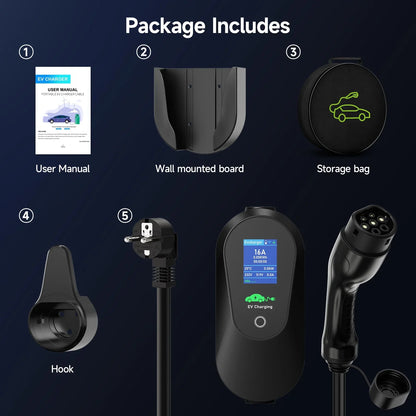 AFEEV Type 2 Portable EV Charger 3.6KW 16A 1Phase Wallbox Type1/GBT EVSE Fast Charging Cable EU Plug WiFi APP Bluetooth Control