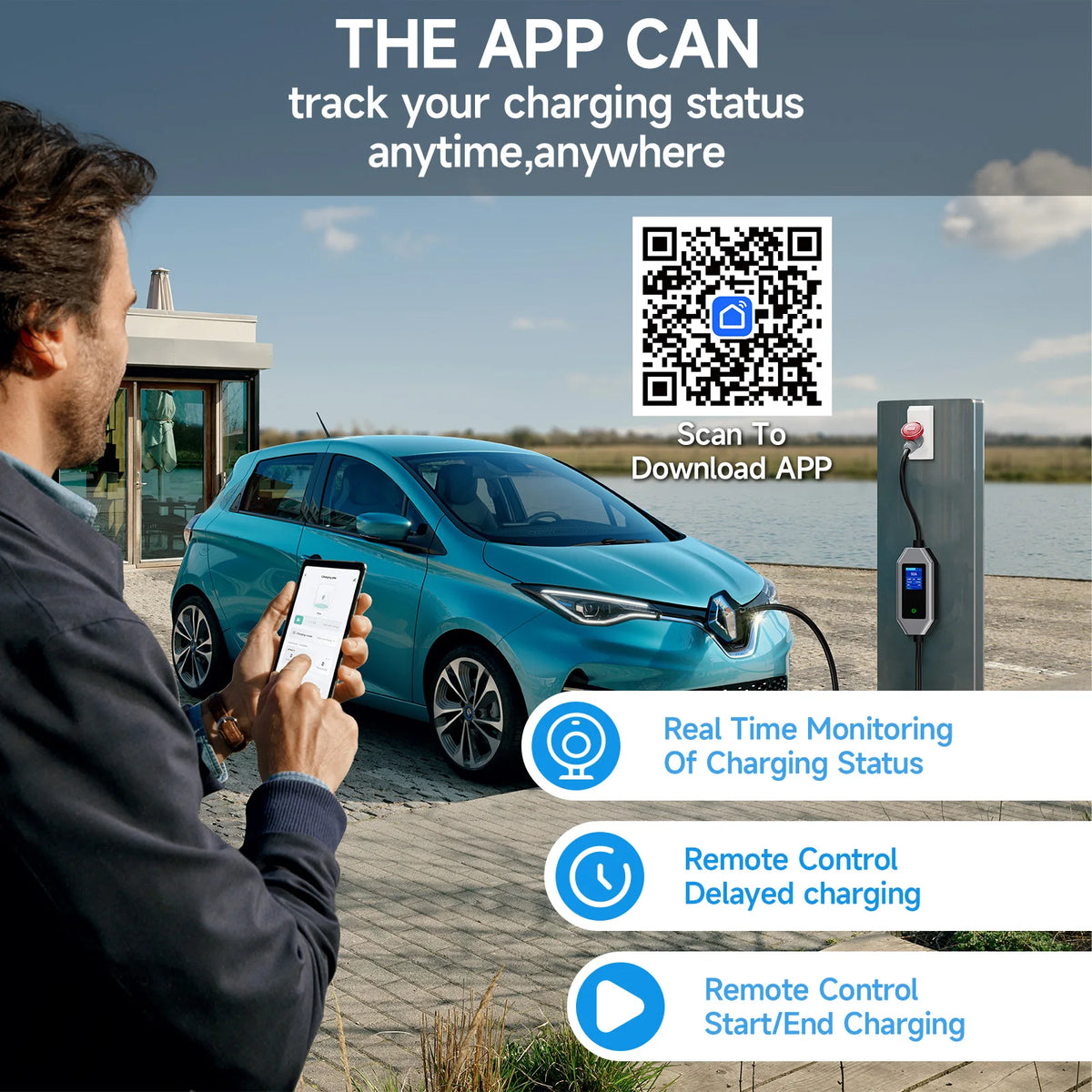 AFEEV Type 2 Portable EV Charger 22KW 32A 3Phase Wallbox IEC62196-2 EVSE Fast Charging Cable CEE Plug APP Bluetooth Control