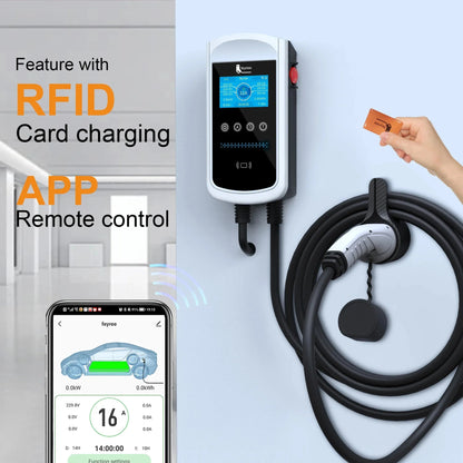 Smart WiFi EV Charger 4.3" LCD Screen Tuya/Smart Life App Type B Leakage Protection & RFID IP65 Waterproof EV Charging Station