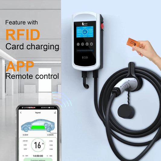 Smart WiFi EV Charger 4.3" LCD Screen Tuya/Smart Life App Type B Leakage Protection & RFID IP65 Waterproof EV Charging Station