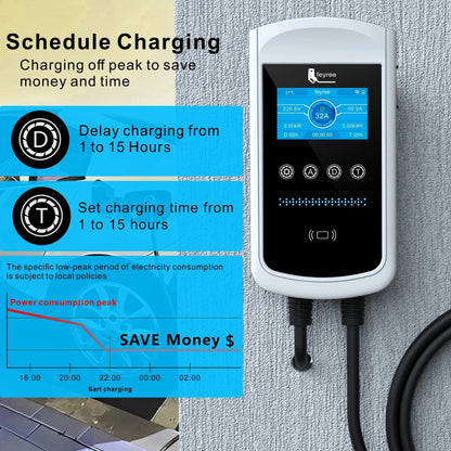 Smart WiFi EV Charger 4.3" LCD Screen Tuya/Smart Life App Type B Leakage Protection & RFID IP65 Waterproof EV Charging Station