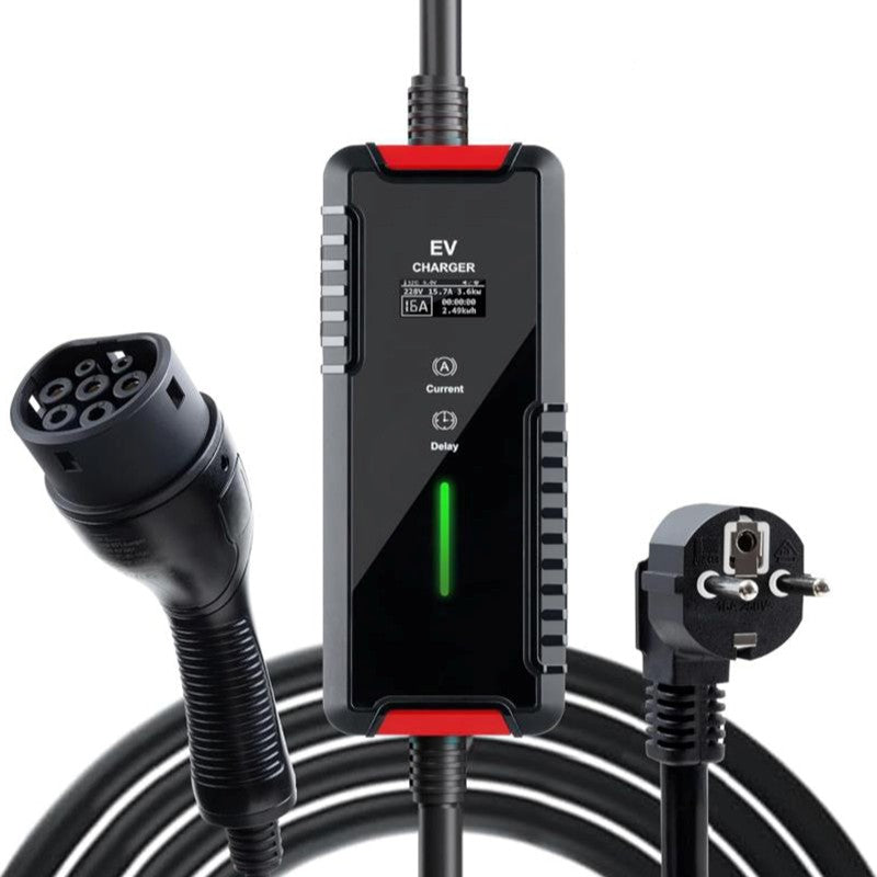 Portable EV Charger for Home & Travel Adjustable Current Type 2 Type B RCD & 0.9" Smart Screen 16A AC Electric Vehicle Charging Station