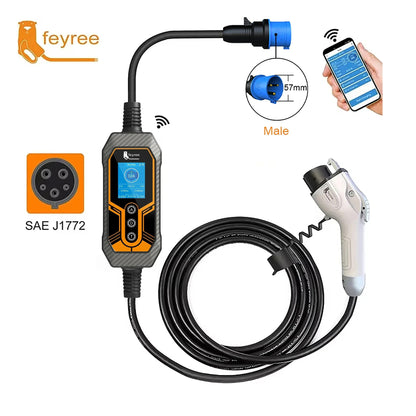 Portable 7kW EV Charger Single Phase 32A Travel Charging